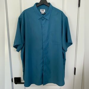 HB Fit 2XL Short Sleeve Button-Up Shirt Teal Textured Casual